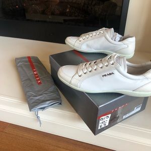 Perfect Condition Prada White Sneakers with Box and Dust bag